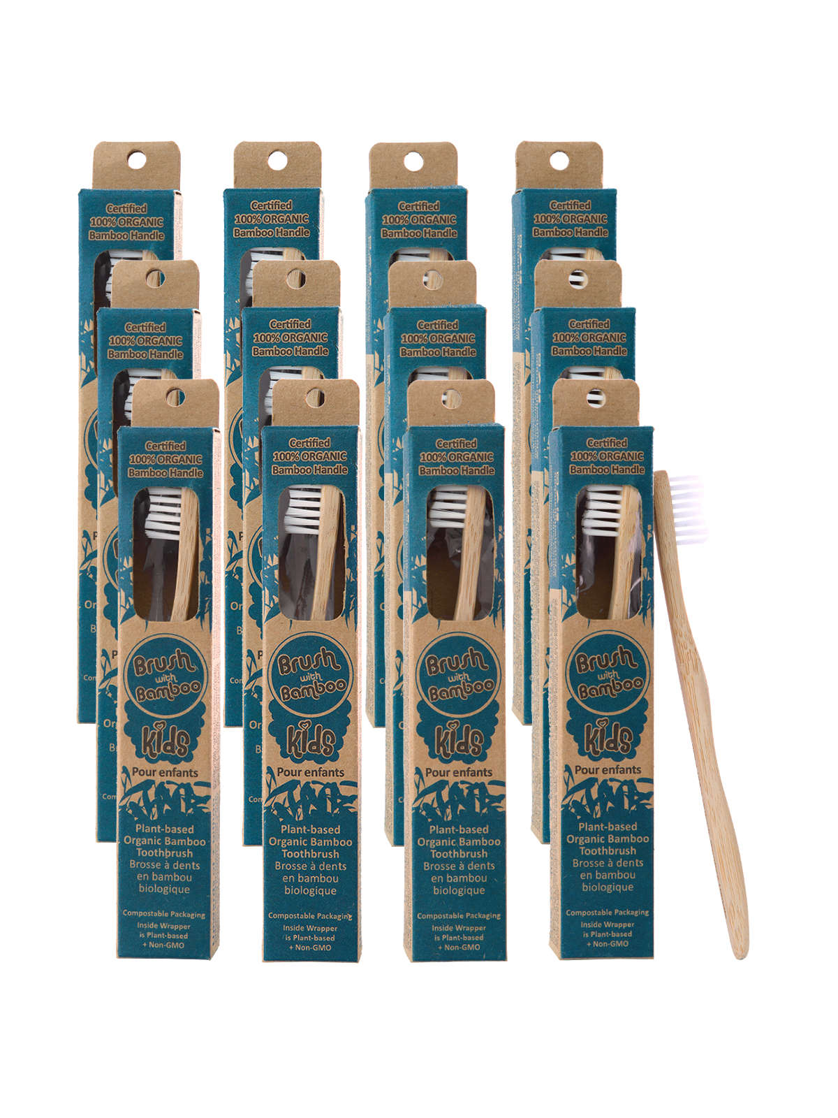 Bamboo Kids Toothbrush 12pack Brush with Bamboo