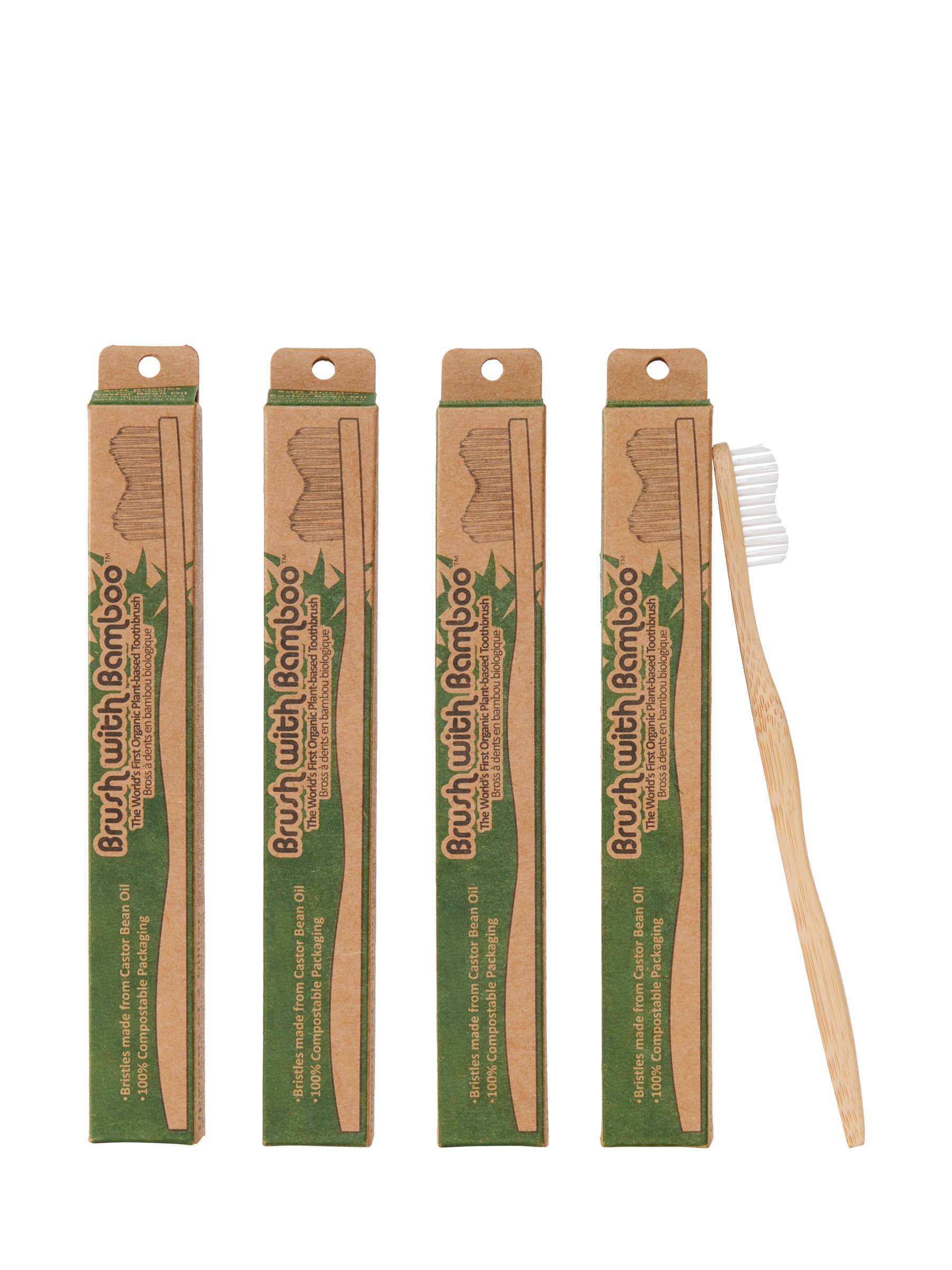 4 pack of bamboo toothbrushes by Brush with Bamboo